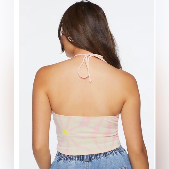 Forever 21 Pink Yellow Daisy Halter Top Size Medium - Picture 2 of 5